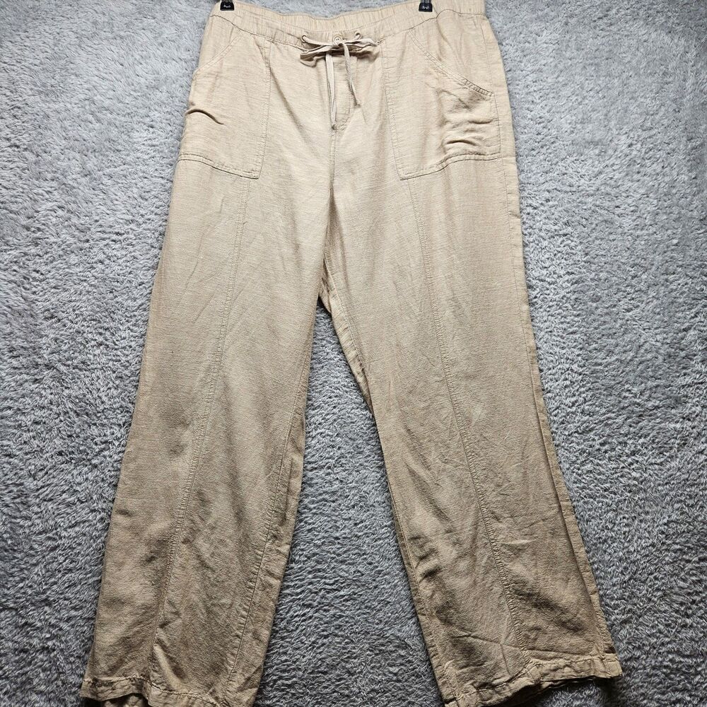 New York & Company Tan Linen Blend Pants Size XL Wide Leg Beach Coastal Utility